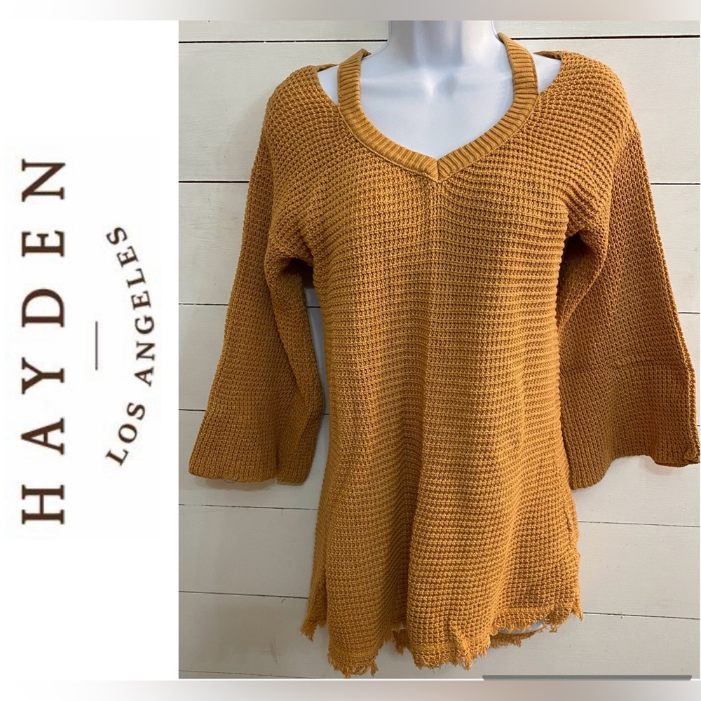 Hayden Los Angeles Women’s‎ Small Cotton Oversized Cut Out Cold Shoulder Sweater